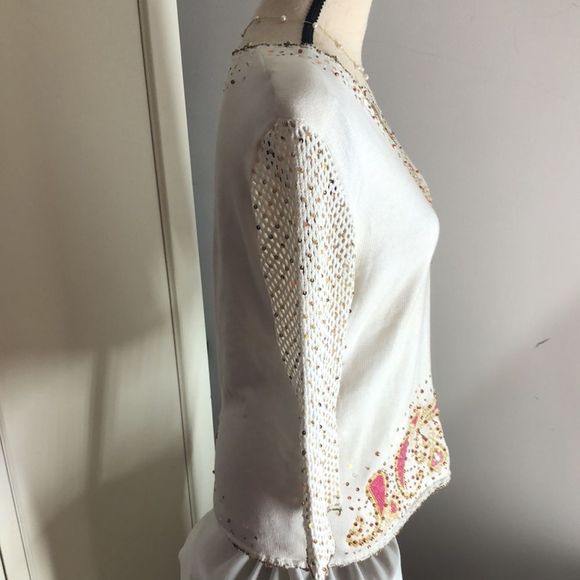 Berek 2 Valentine’s Day V-Neck white pink and gold sequin sweater size medium - Picture 5 of 11